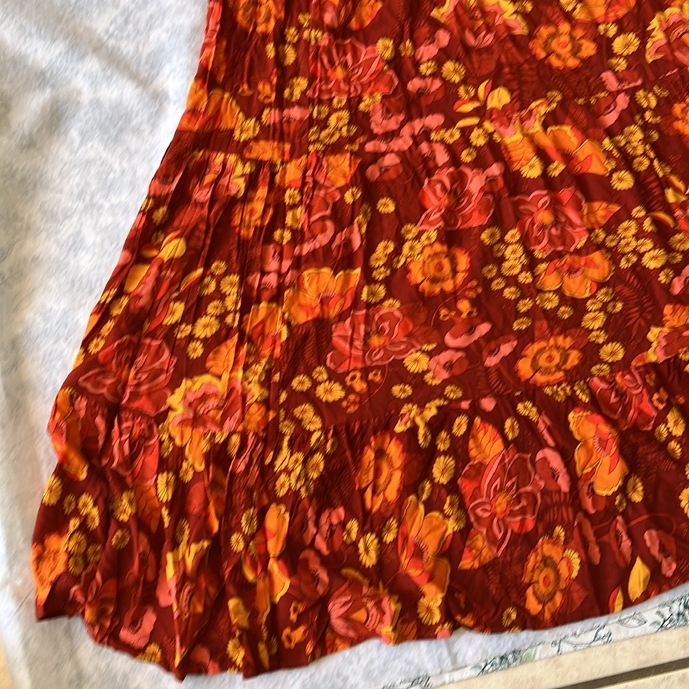 ZESICA Crossover Halter Neck Sleeveless Cut Out Backless Orangerust Floral Maxi - Picture 5 of 9